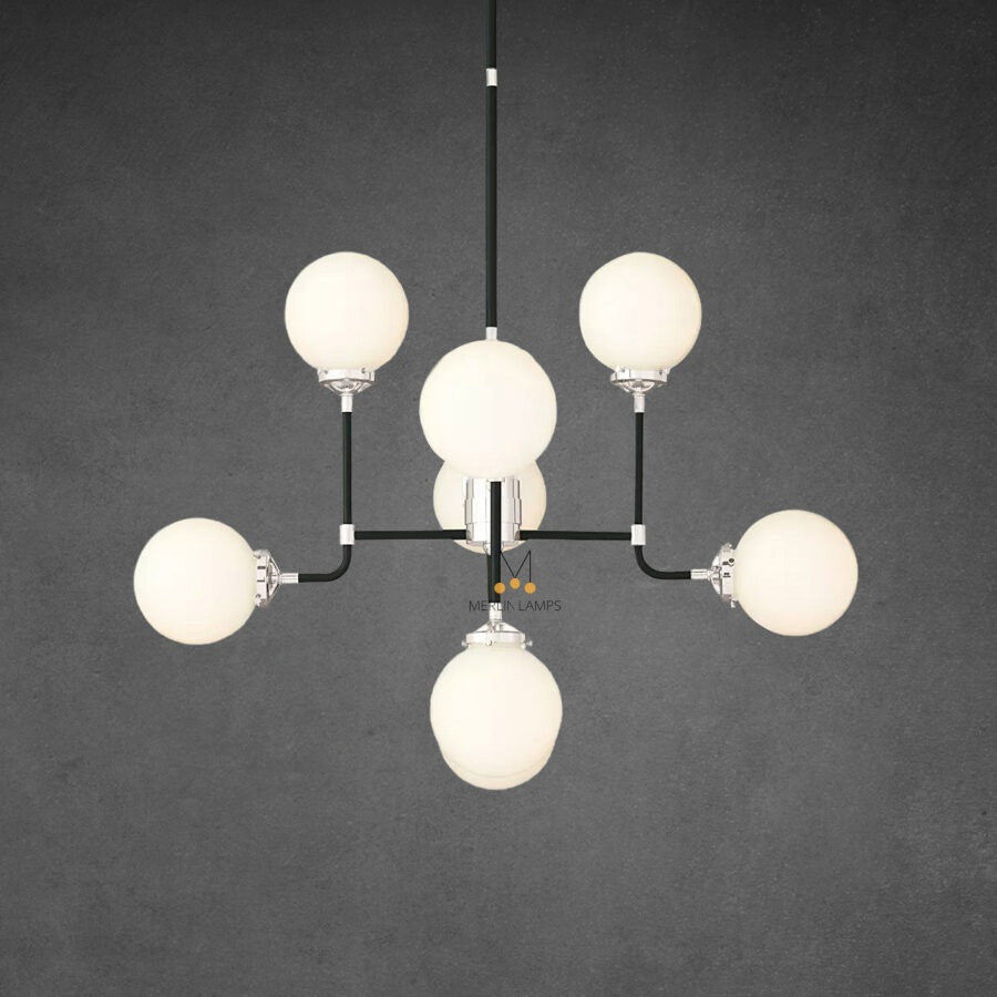 Bistro Globe Milk Glass Chandelier 34″
