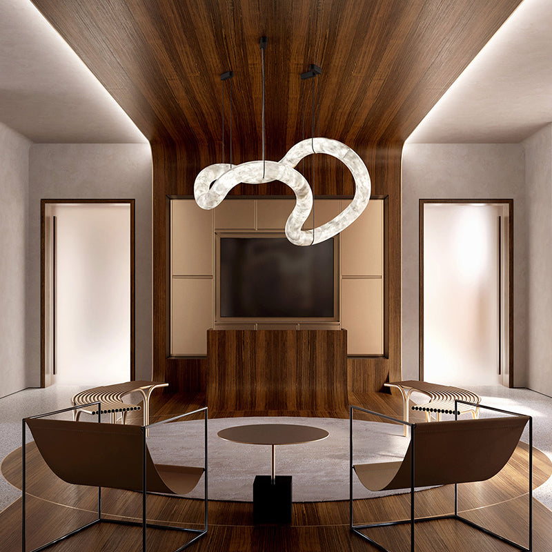 Merlin Beverly Symmetrical Entryway Alabaster Pendant Light for Dining Table