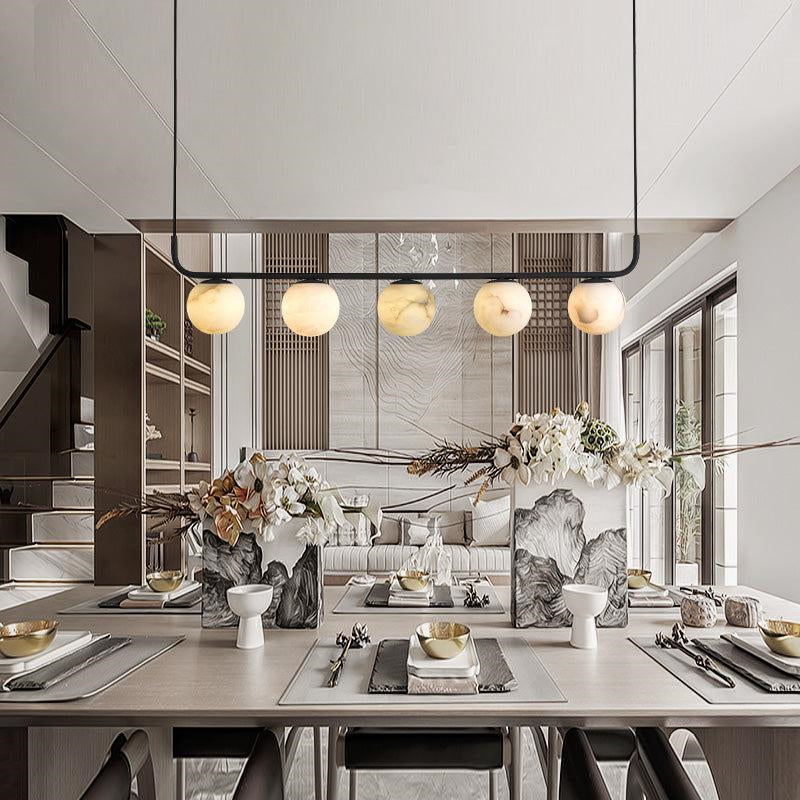 Merlin Amaris Alabaster Global Kitchen Island Pendant 5 Lights