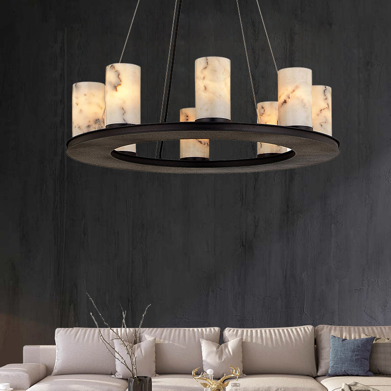 Merlin Bedia Round Industrial Candelabra Alabaster Chandelier for Dining Table
