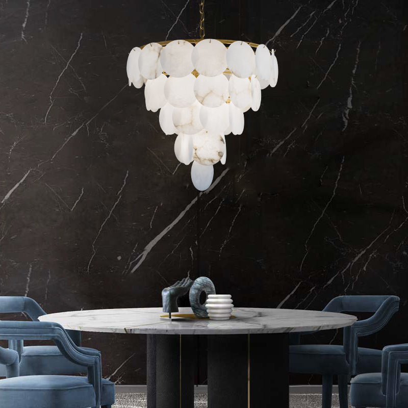 Merlin Aurora Round Chandelier Alabaster for Living Room Dining Table