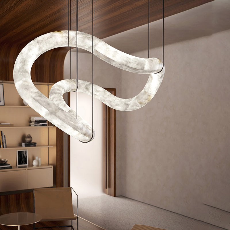 Merlin Beverly Symmetrical Entryway Alabaster Pendant Light for Dining Table