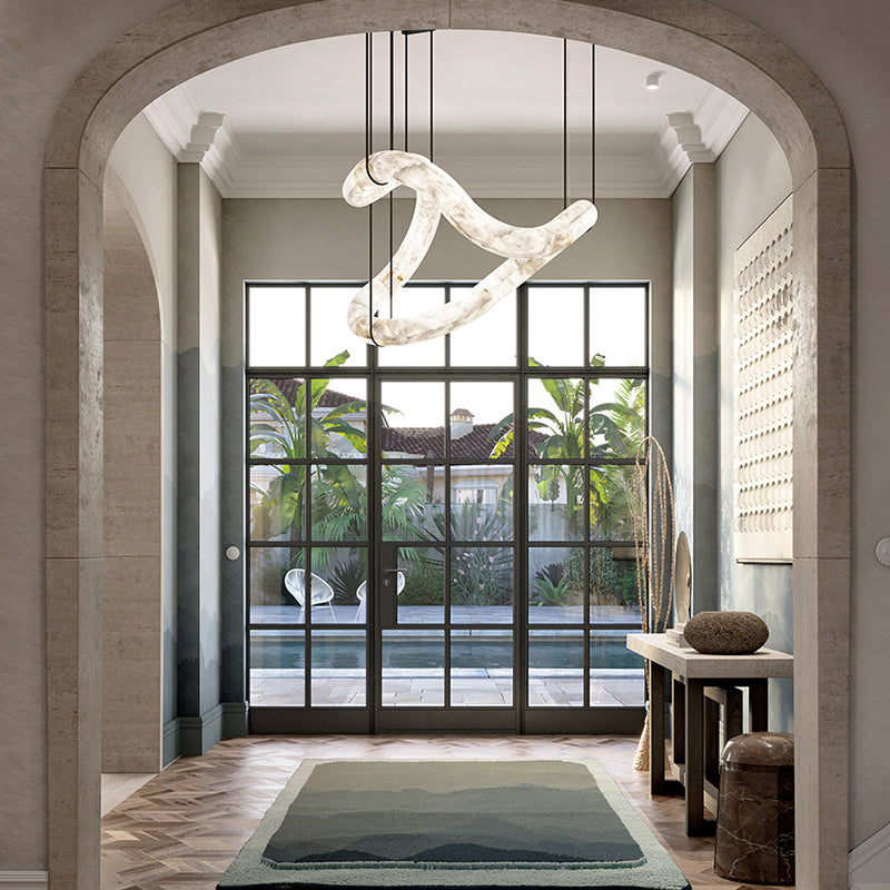 Merlin Beverly Symmetrical Entryway Alabaster Pendant Light for Dining Table