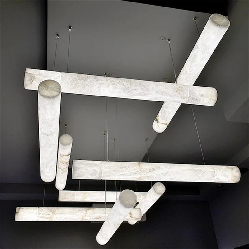 Merlin Avis Alabaster Linear Pendant Light Over Kitchen Island