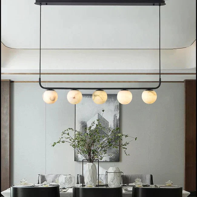 Merlin Amaris Alabaster Global Kitchen Island Pendant 5 Lights