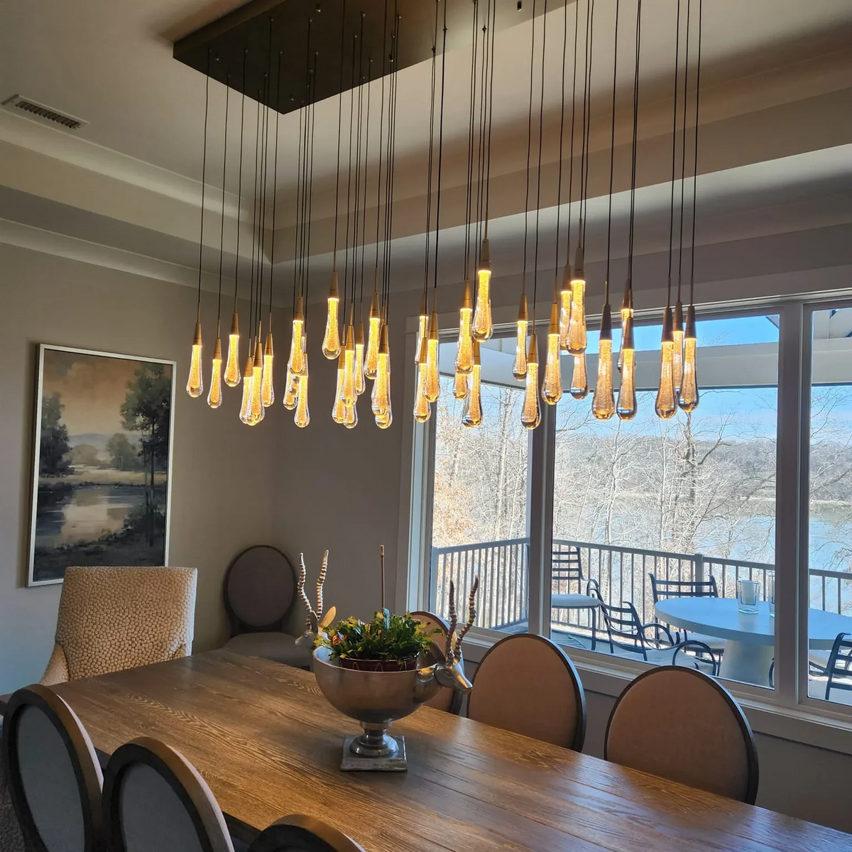 Solitaire Glass Linear Chandelier Lighting 37'' 50'' 70'' 87"W 120"W