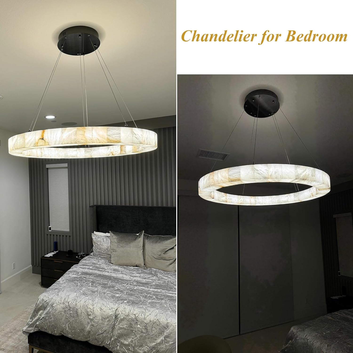 Maurice Modern Alabaster Halo Round Chandelier 31" 40" 60"