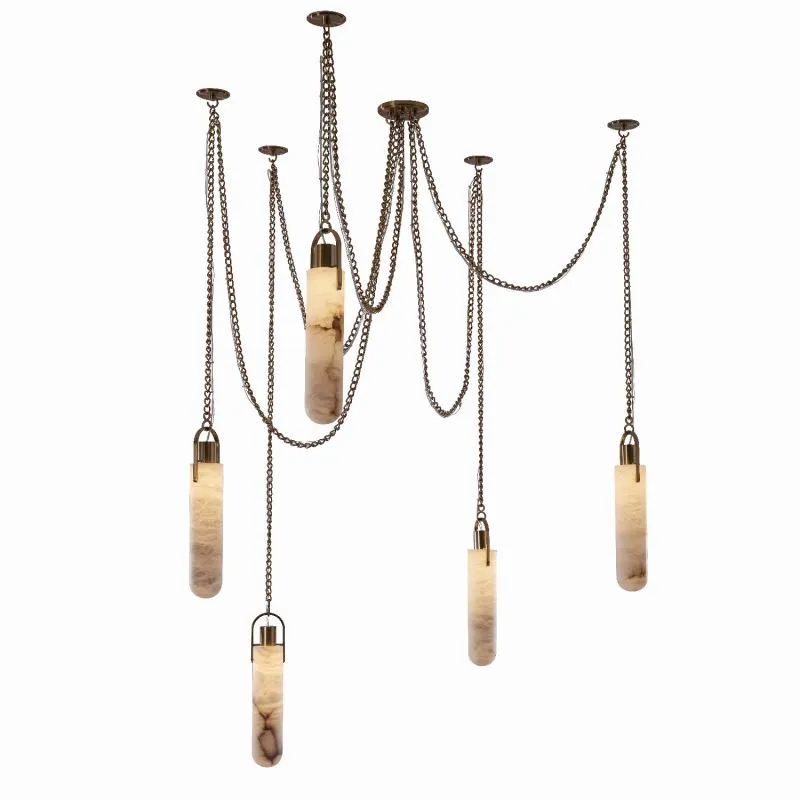 LUXURY MODERN ALABASTER FLINT 5 LIGHT LED MULTI-DROP PENDANT
