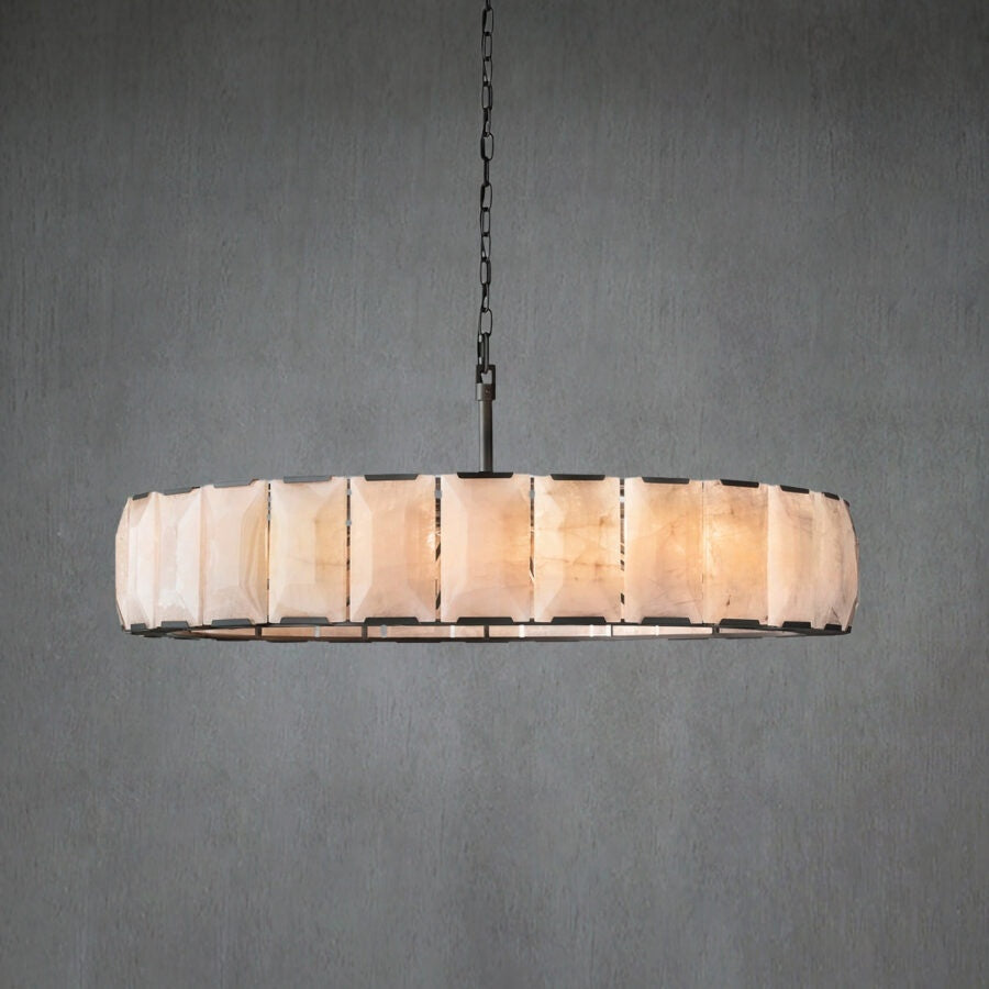 Charles Multicurve Calcite Round Chandelier, Modern Illuminate Lamp for Living Room