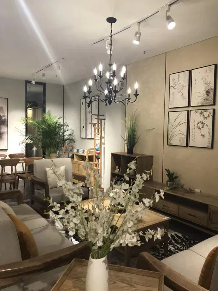 Vintage Country Style Multi-layer Iron Electronic Candle Chandelier for Study / Living Room / Cafe