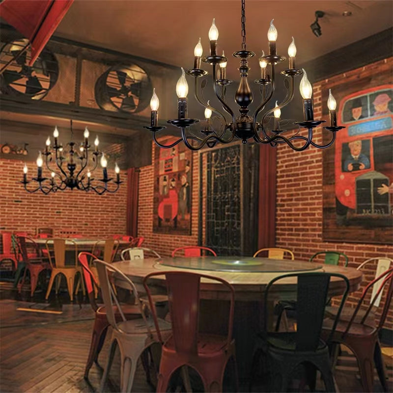 Vintage Country Style Multi-layer Iron Electronic Candle Chandelier for Study / Living Room / Cafe