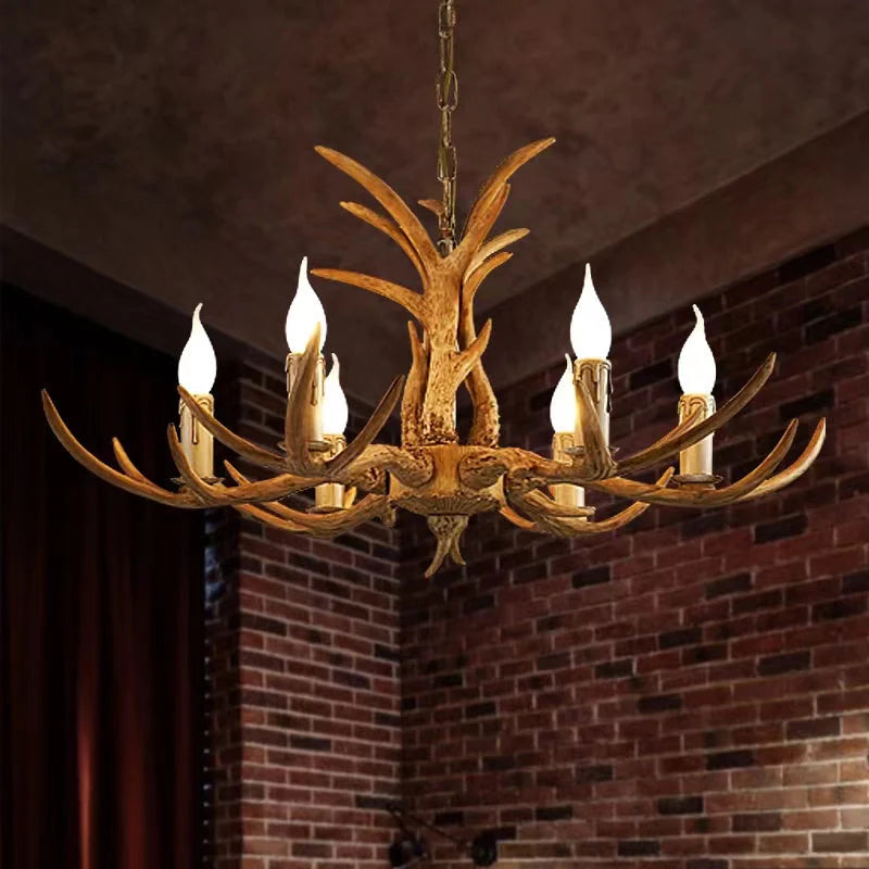 Affordable Vintage Rustic Resin Antler Candelabra Chandelier for Living Room / Restaurant / Cafe / Bar