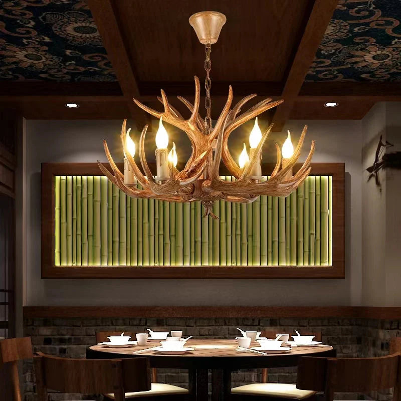 Affordable Vintage Rustic Resin Antler Candelabra Chandelier for Living Room / Restaurant / Cafe / Bar