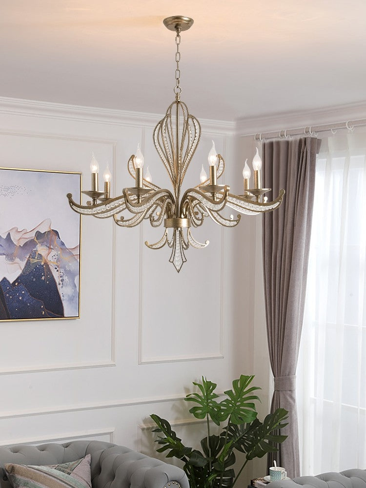 Vintage Style Silver Candle Chandelier for Living Room/Dining Room