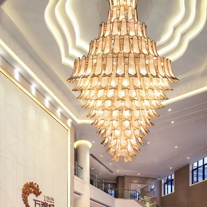 Extra Large Luxury Multi-tier Gold CrystalChandelier for Stairs/Large High-ceiling Room
