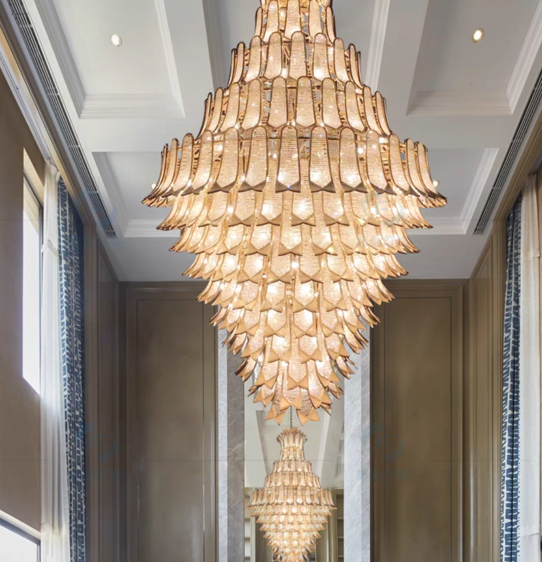 Extra Large Luxury Multi-tier Gold CrystalChandelier for Stairs/Large High-ceiling Room