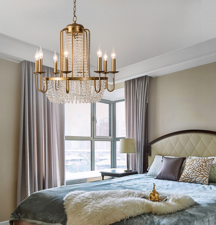 Vintage Crystal Pendant Candle Light in Antique Gold Finish Chandelier for Living Room/Bedroom
