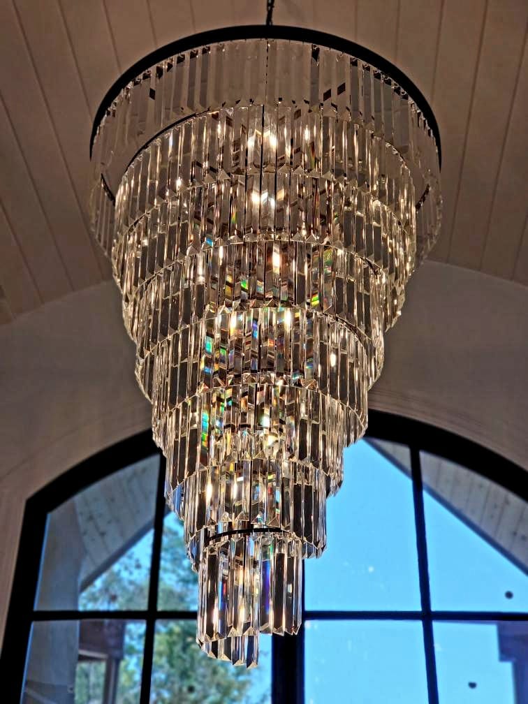 Extra Large Multi-Tiered Spiral Crystal Chandelier In Black Finish