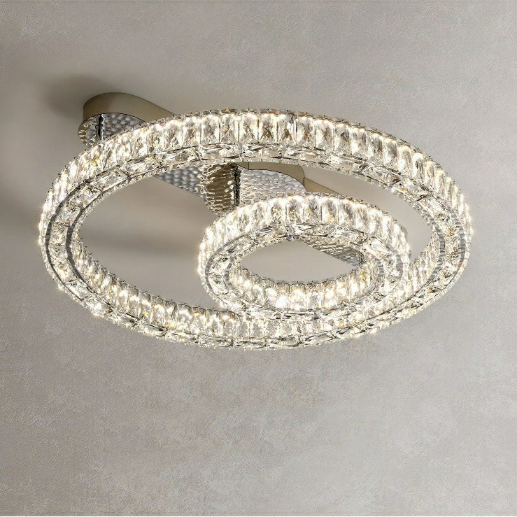 2/ 3 Rings Flush Mount Living Room Chandelier Crystal Bedroom Ceiling Light Fixture