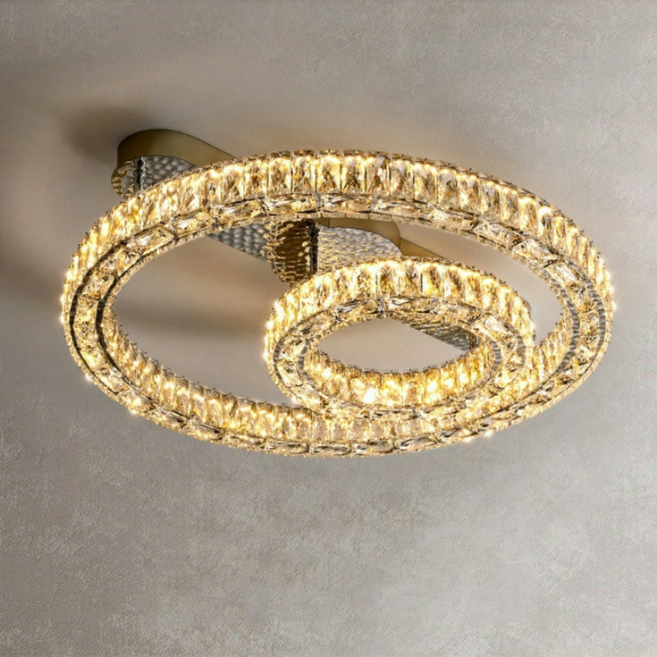 2/ 3 Rings Flush Mount Living Room Chandelier Crystal Bedroom Ceiling Light Fixture