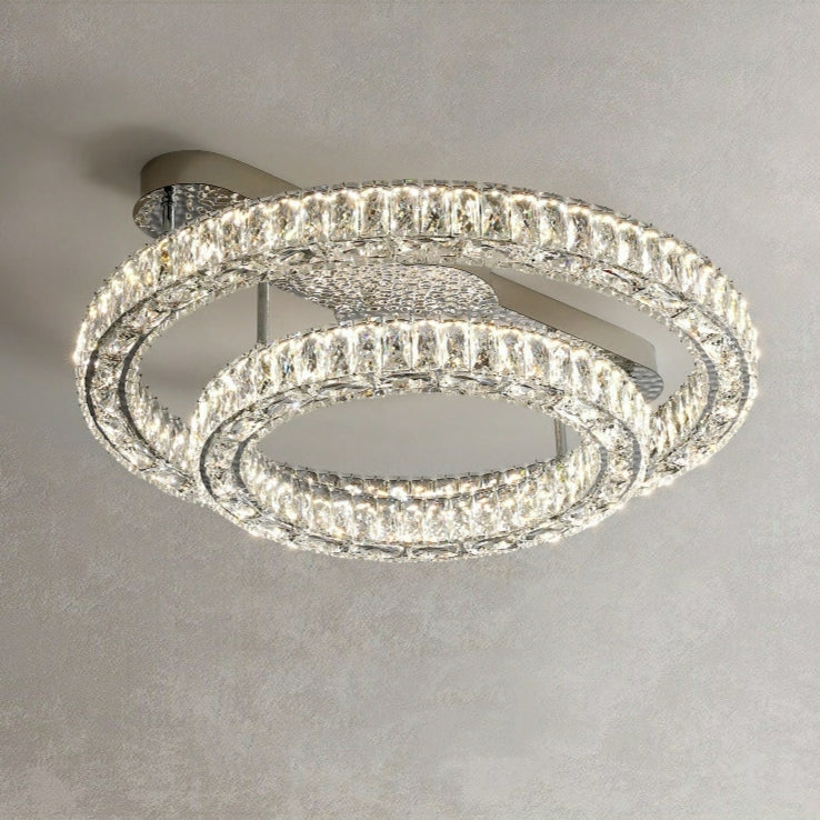 2/ 3 Rings Flush Mount Living Room Chandelier Crystal Bedroom Ceiling Light Fixture