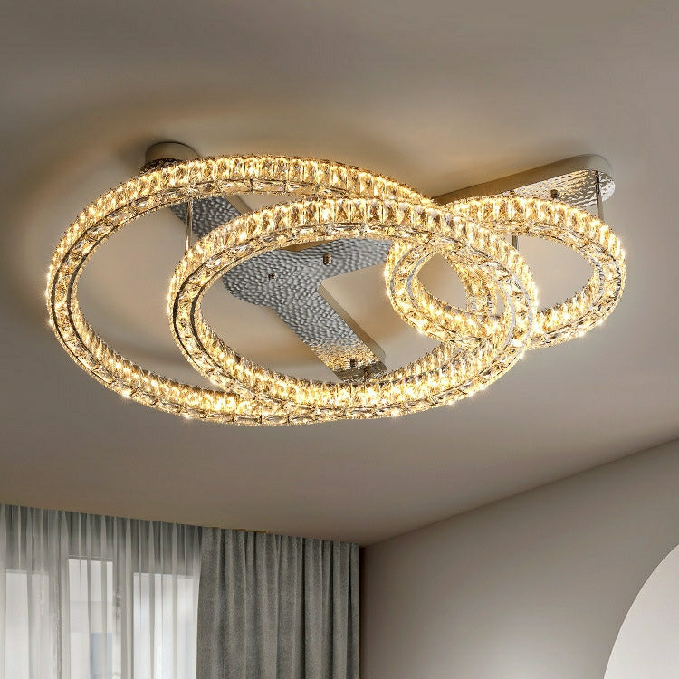 2/ 3 Rings Flush Mount Living Room Chandelier Crystal Bedroom Ceiling Light Fixture