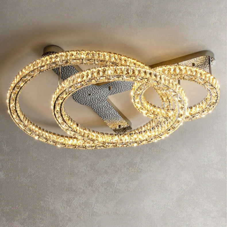 2/ 3 Rings Flush Mount Living Room Chandelier Crystal Bedroom Ceiling Light Fixture
