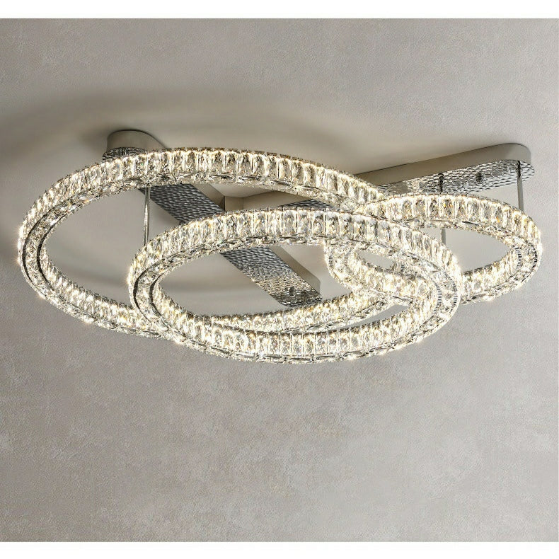 2/ 3 Rings Flush Mount Living Room Chandelier Crystal Bedroom Ceiling Light Fixture