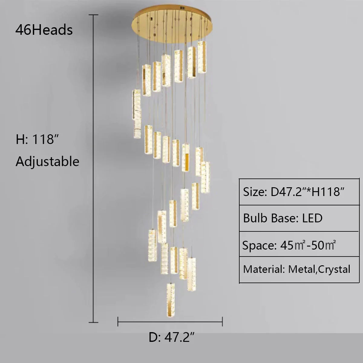 Extra Large Modern Spiral Crystal Ceiling Light Decoration for Staircase/ High Ceiling Living Room/ Hotel Lobby/ Hallway