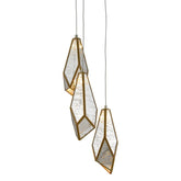 Glass Mirror 3-Light Round Multi-Drop Pendant