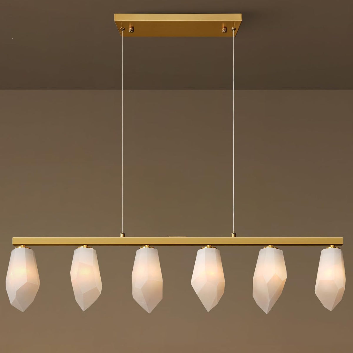 Elegant Gold Alabaster 6-Light Linear Chandelier for Dining