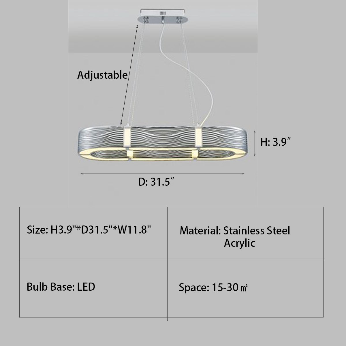 H3.9"*D31.5"*W11.8"2023 New Nordic Light Luxury Chrome/Gold 0-shaped Chandelier for Living/Dining Room,dimension, art design,
