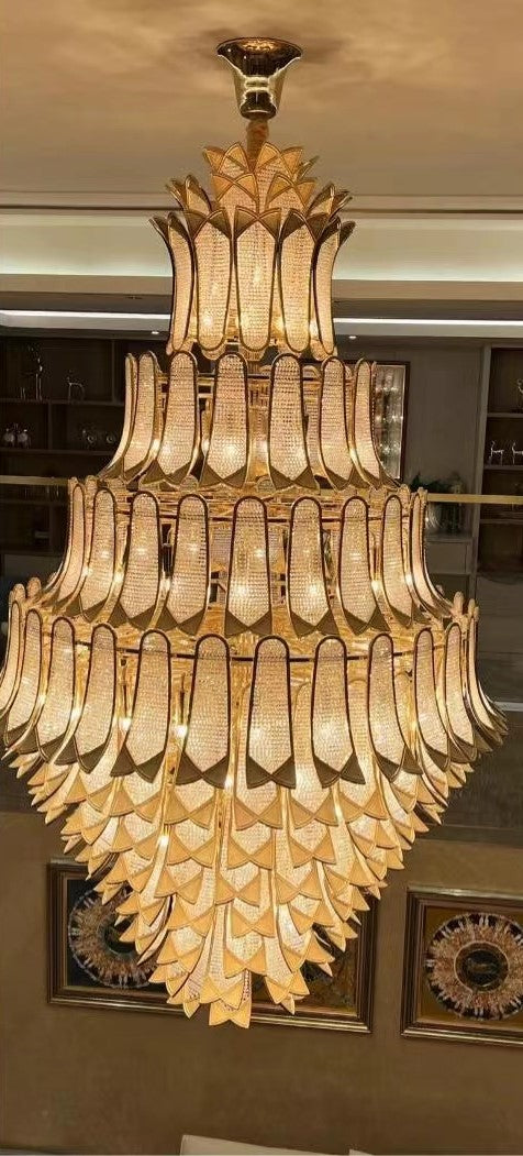 Extra Large Luxury Multi-tier Gold CrystalChandelier for Stairs/Large High-ceiling Room
