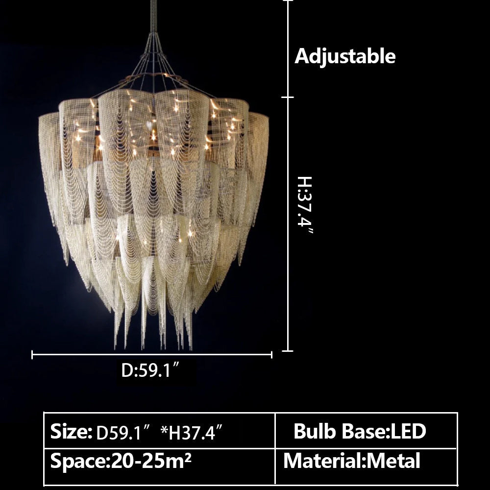 Oversized Post-Modern Aluminium Chain Tassel Pendant Chandelier for Large Living Room/Staircase/Villa