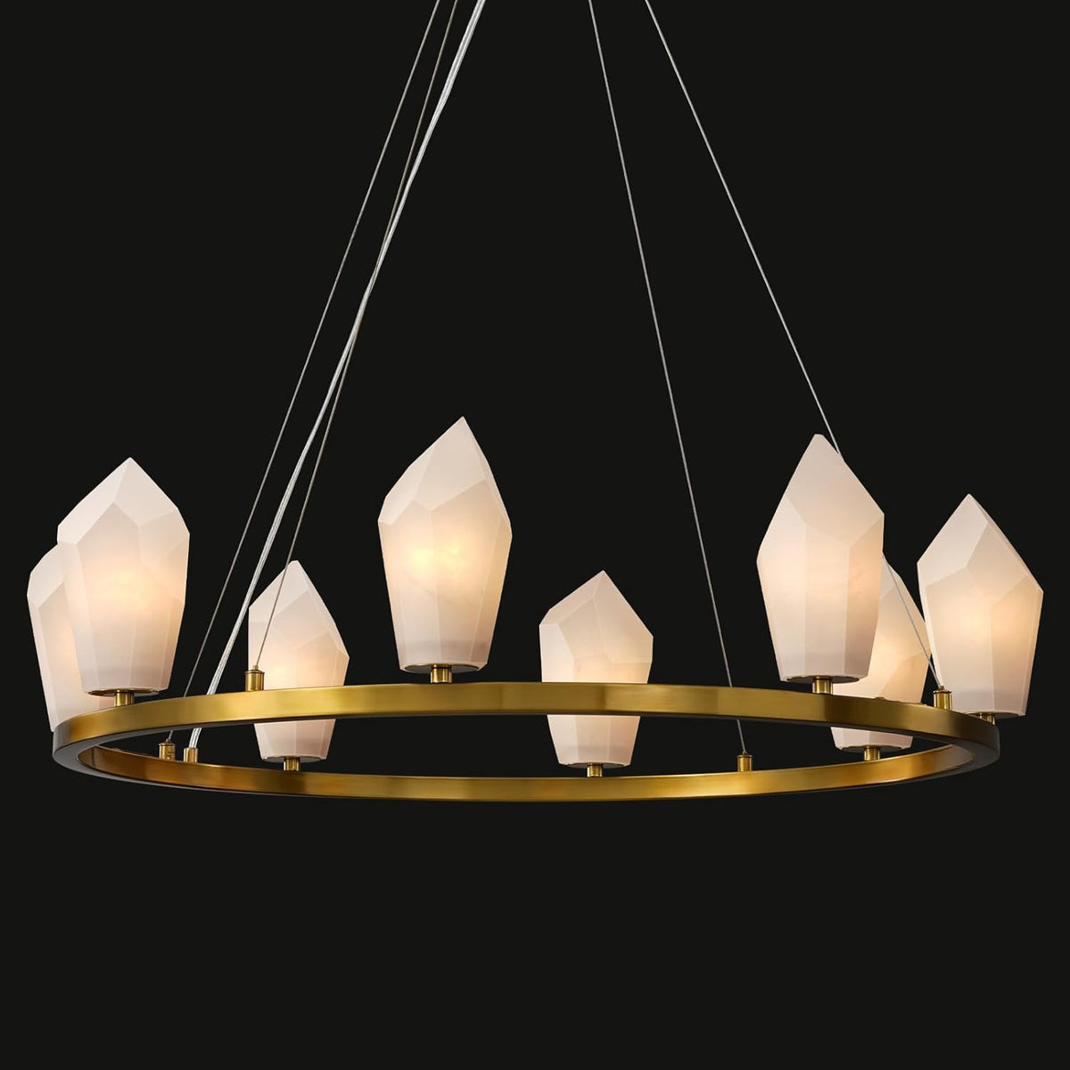 Alabaster 31.5" 8-Light Round Gold Chandelier with Adjustable Height