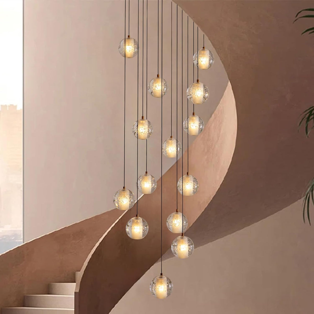 Elegant Gold Crystal 14-Light Adjustable Staircase Chandelier for Modern Homes