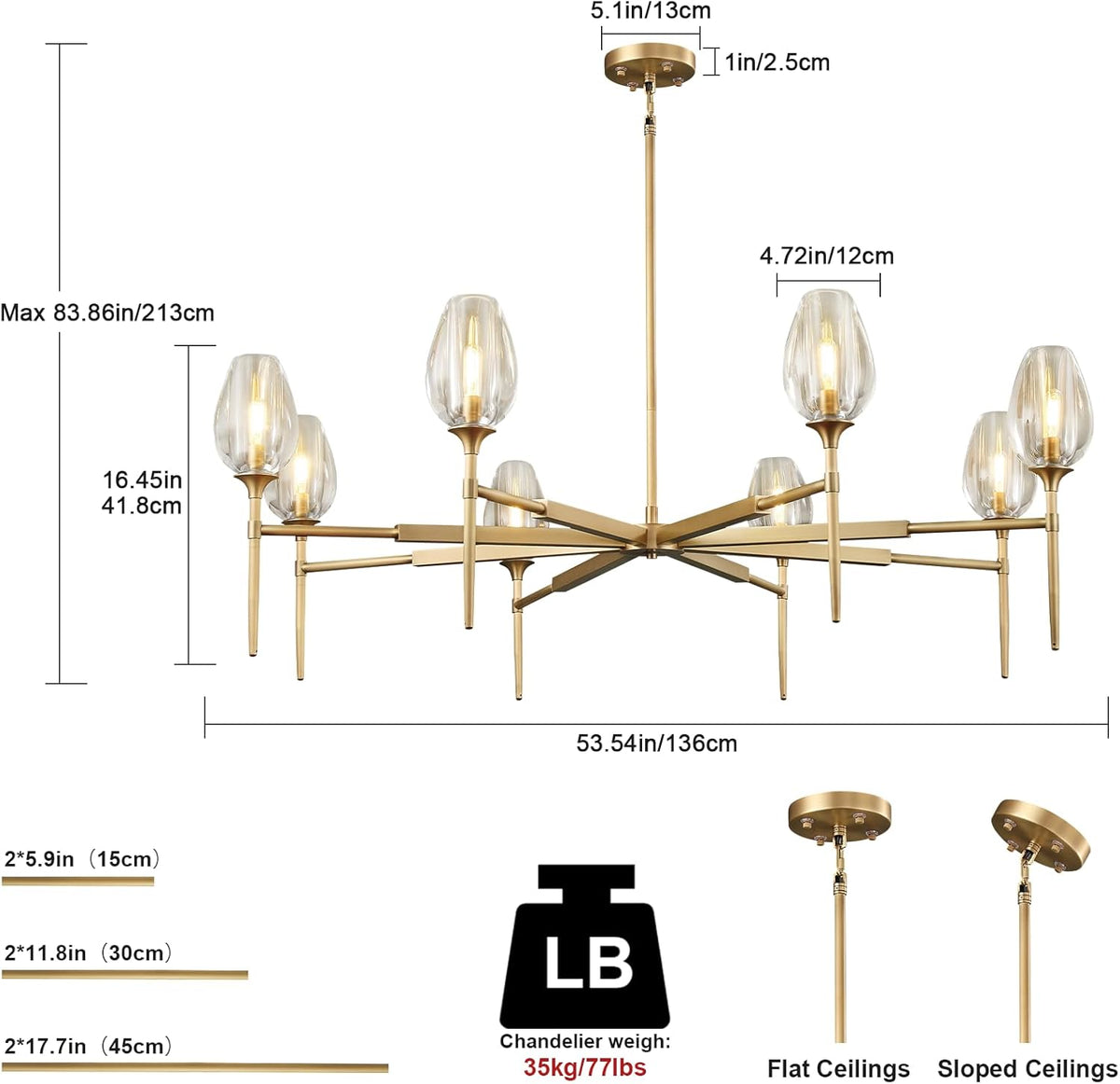 Elegant 8-Light Brass Crystal Chandelier with Gold Finish 54in Round