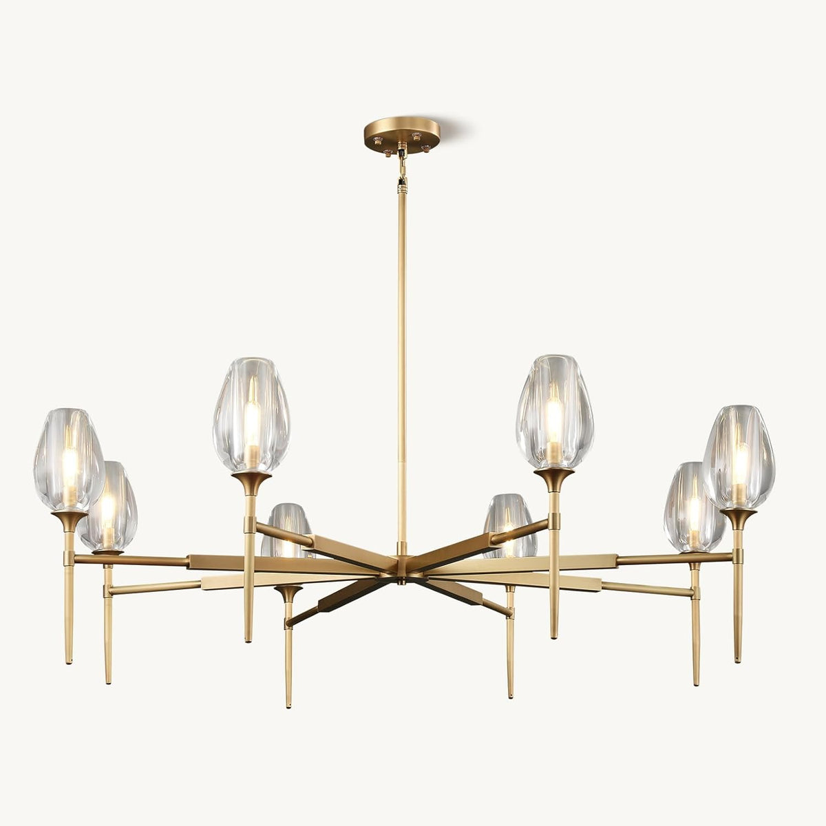 Elegant 8-Light Brass Crystal Chandelier with Gold Finish 54in Round