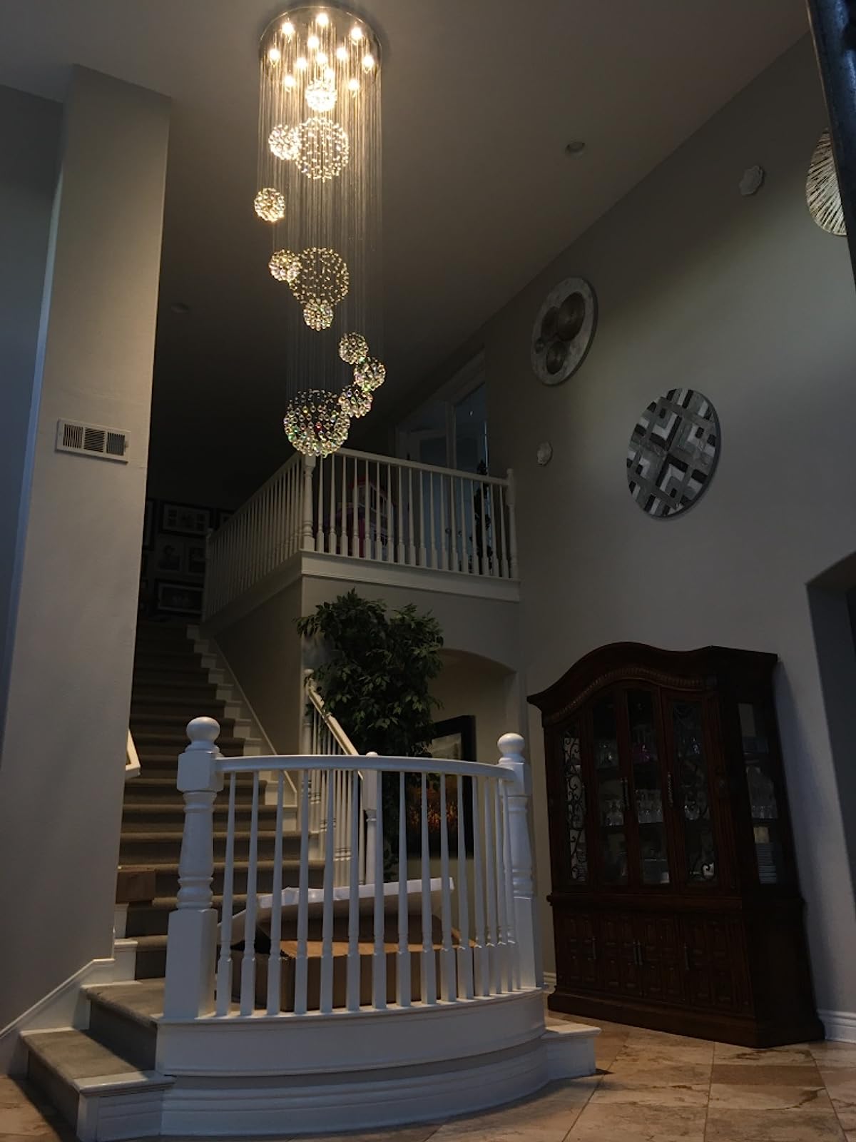 Stately Duplex Crystal Chandelier Spiral Raindrop Globe Shape Ceiling Hanging Light for Entryway/Staircase