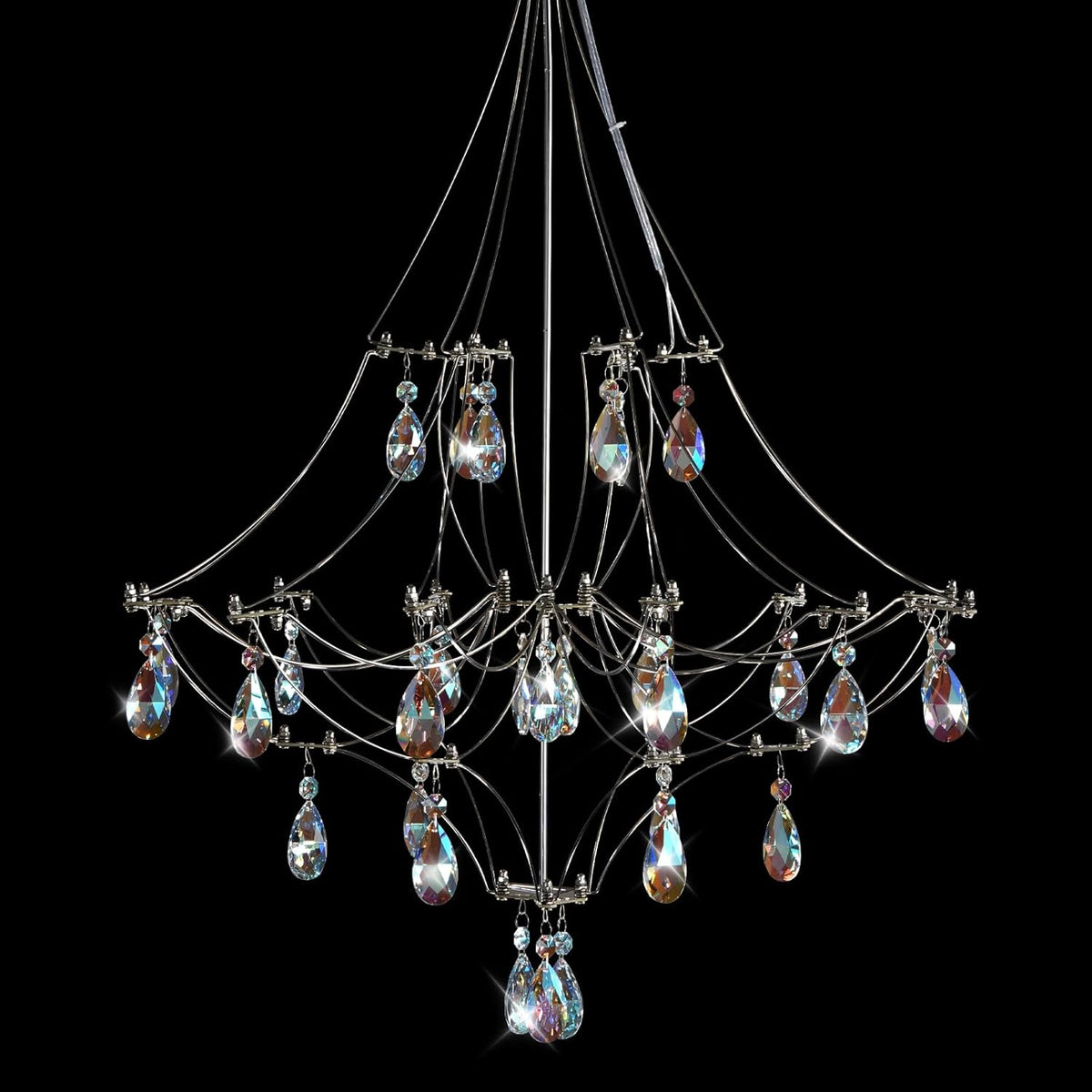 Silver Crystal Round Chandelier 23.6" Modern Luxury Raindrop Light