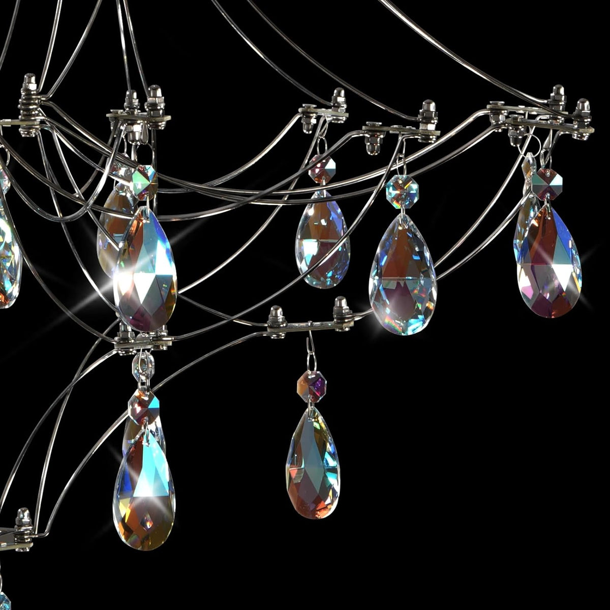 Silver Crystal Round Chandelier 23.6" Modern Luxury Raindrop Light