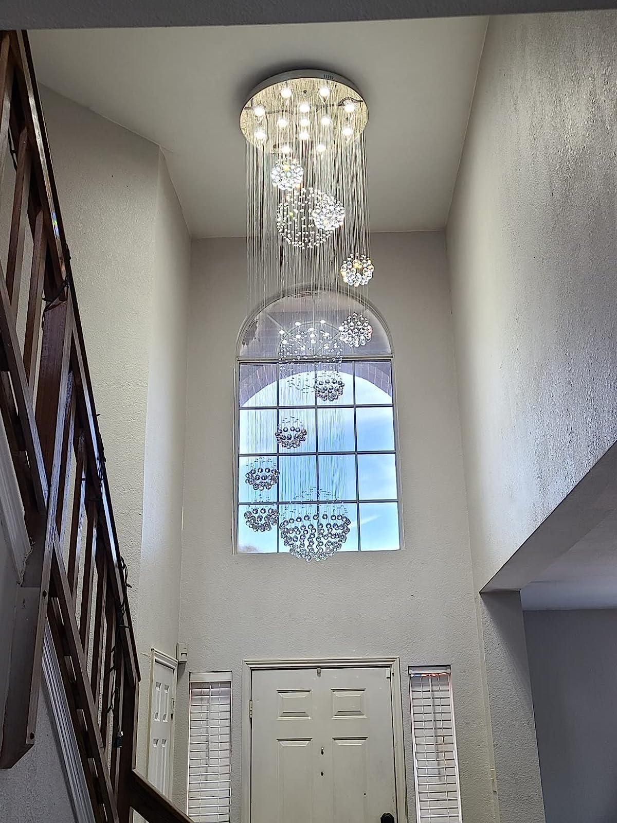 Stately Duplex Crystal Chandelier Spiral Raindrop Globe Shape Ceiling Hanging Light for Entryway/Staircase