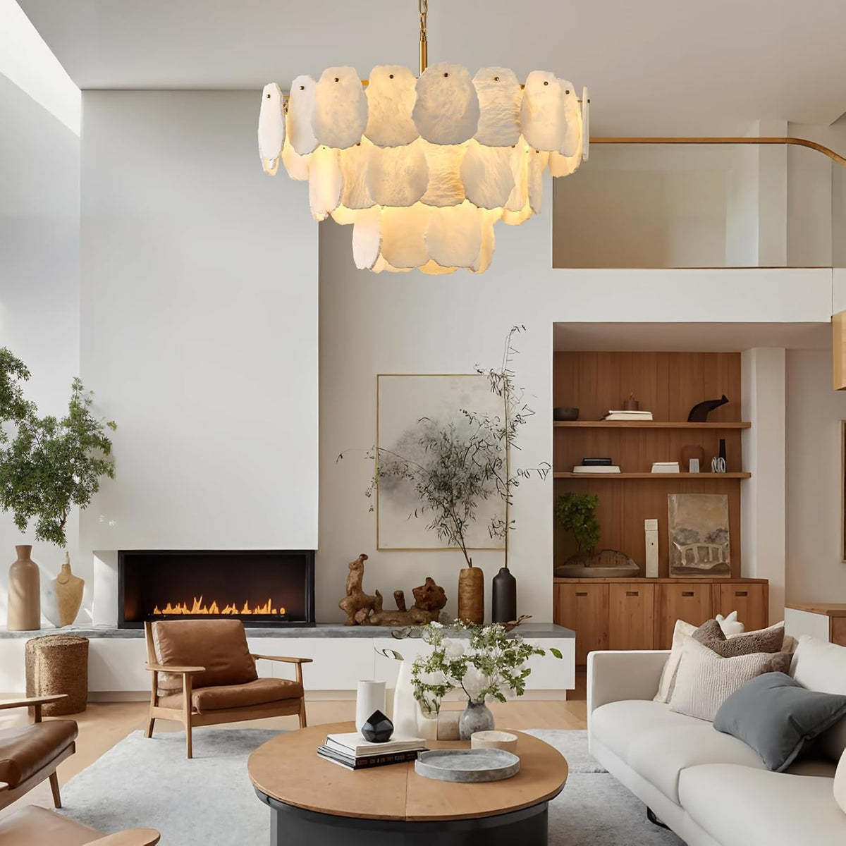 Luxury Alabaster Chandelier – 32" D, 15‑Bulb Natural Spanish Stone Light Fixture