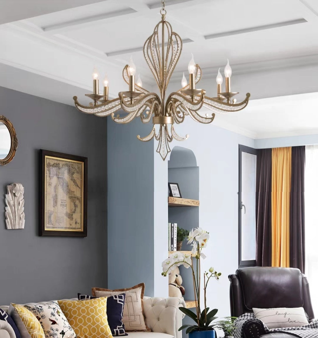 Vintage Style Silver Candle Chandelier for Living Room/Dining Room