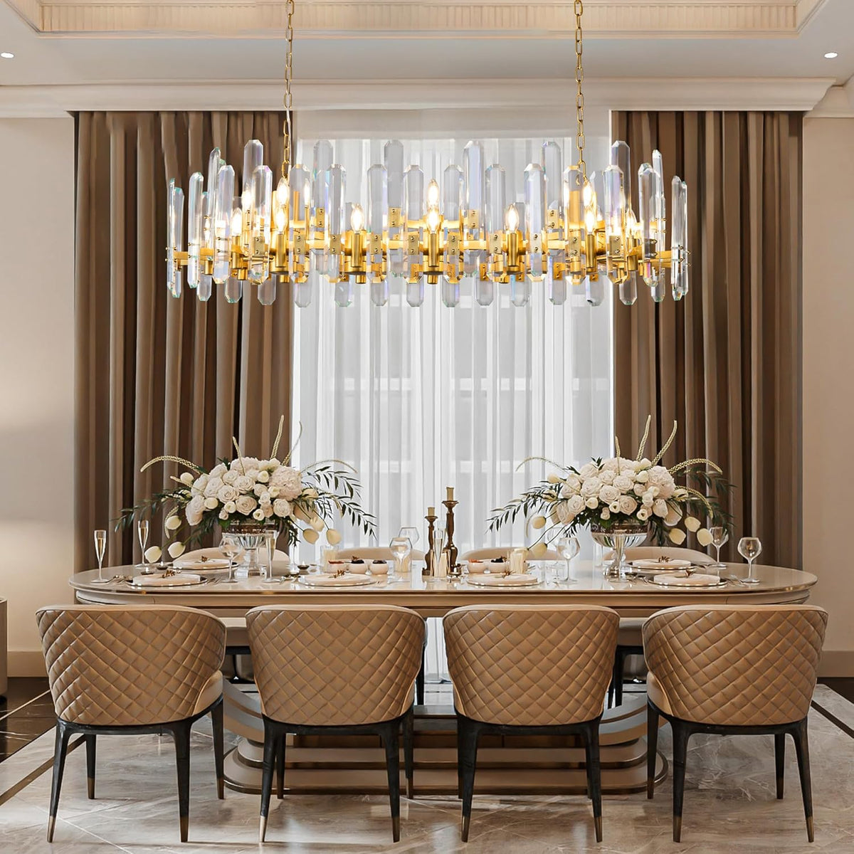 Luxury 54" Gold Crystal Chandelier – 24 Light Rectangular Fixture for Dining & Living Rooms