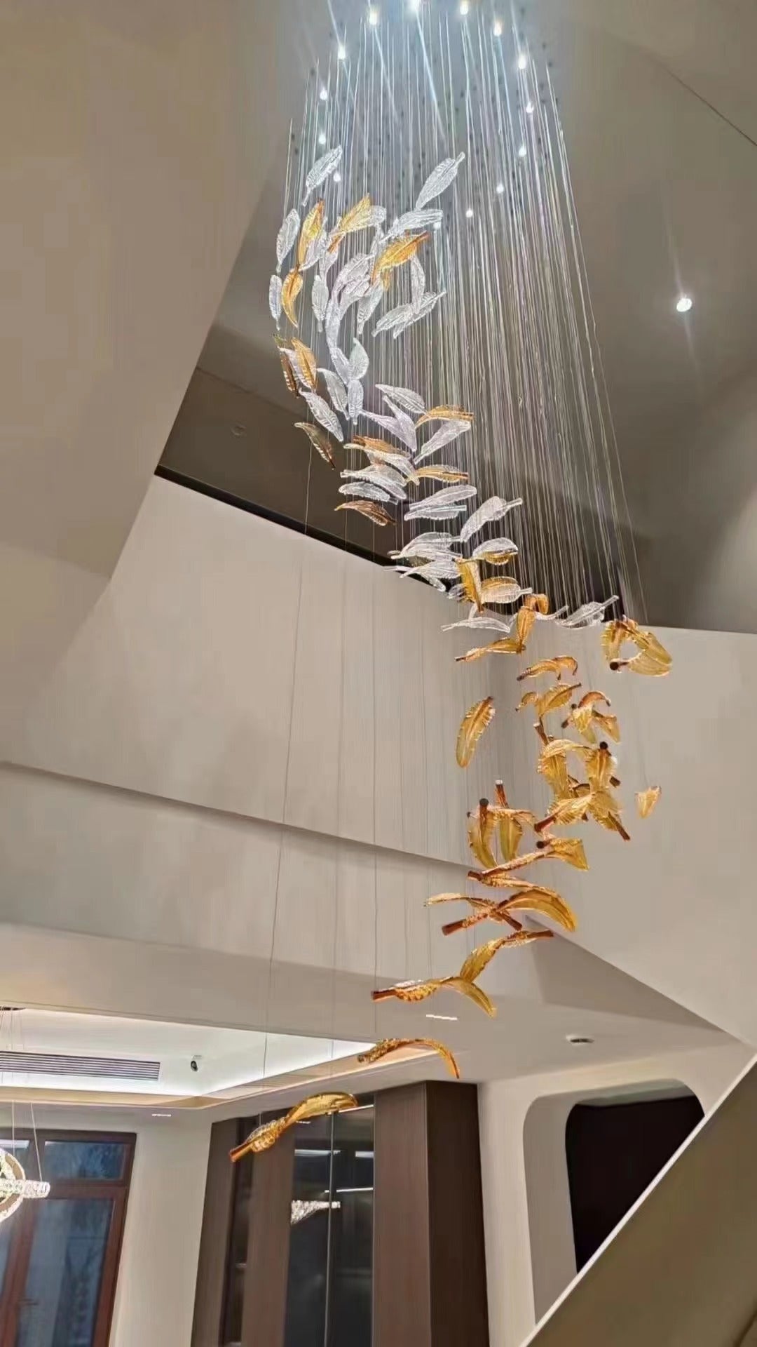 Odette Glass Feathers Chandelier, Customized Modern Chandelier For Lobby,Hallway,Staircase
