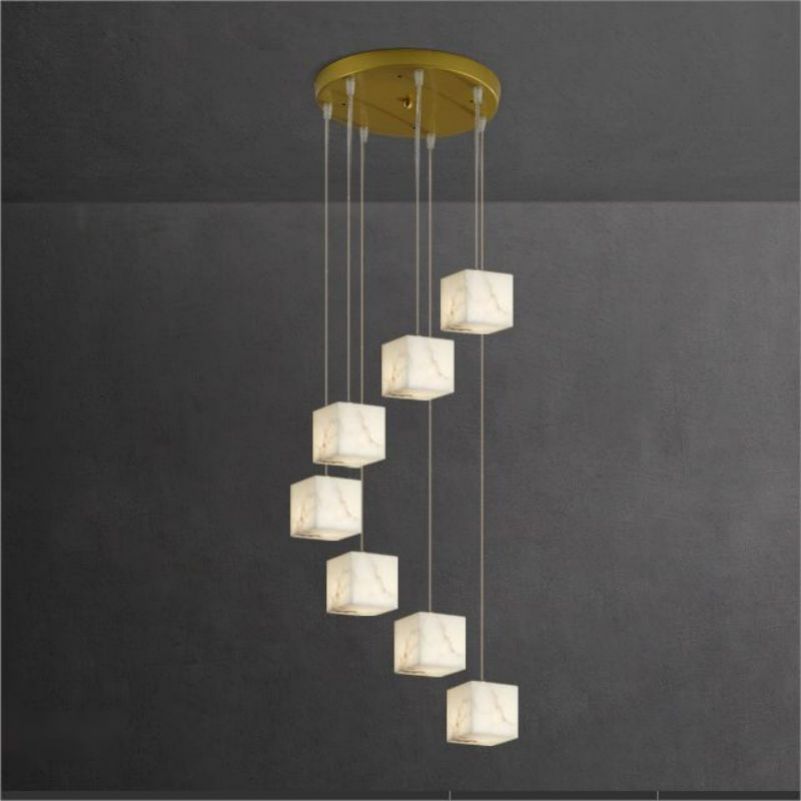Alabaster Cube Foyer Staircase Long Chandelier 吊灯 rbrights 7-Light