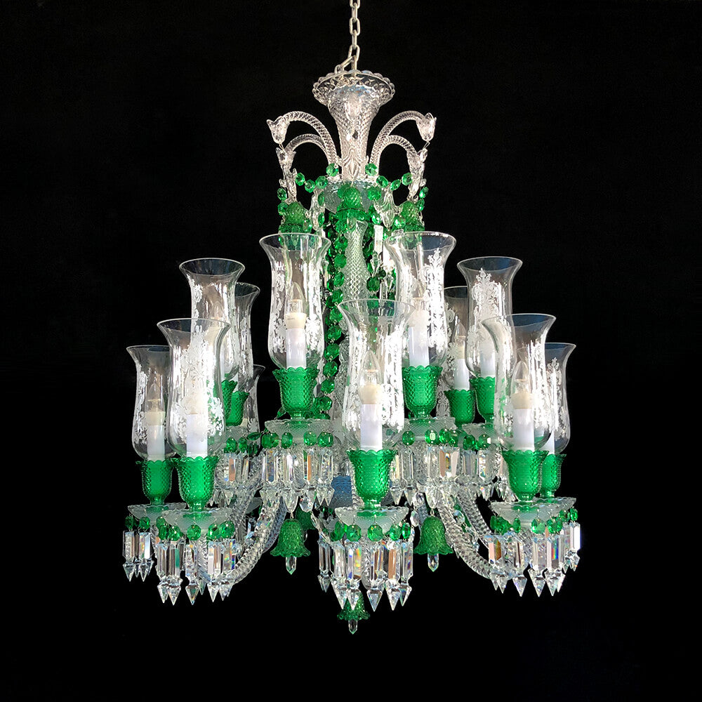 Bacara Inspired Lustre Clear & Green Baccarat Crystal Lighting Chandelier