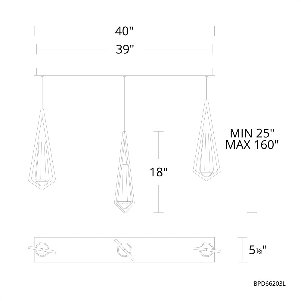 Devote Linear Chandelier 3 Light