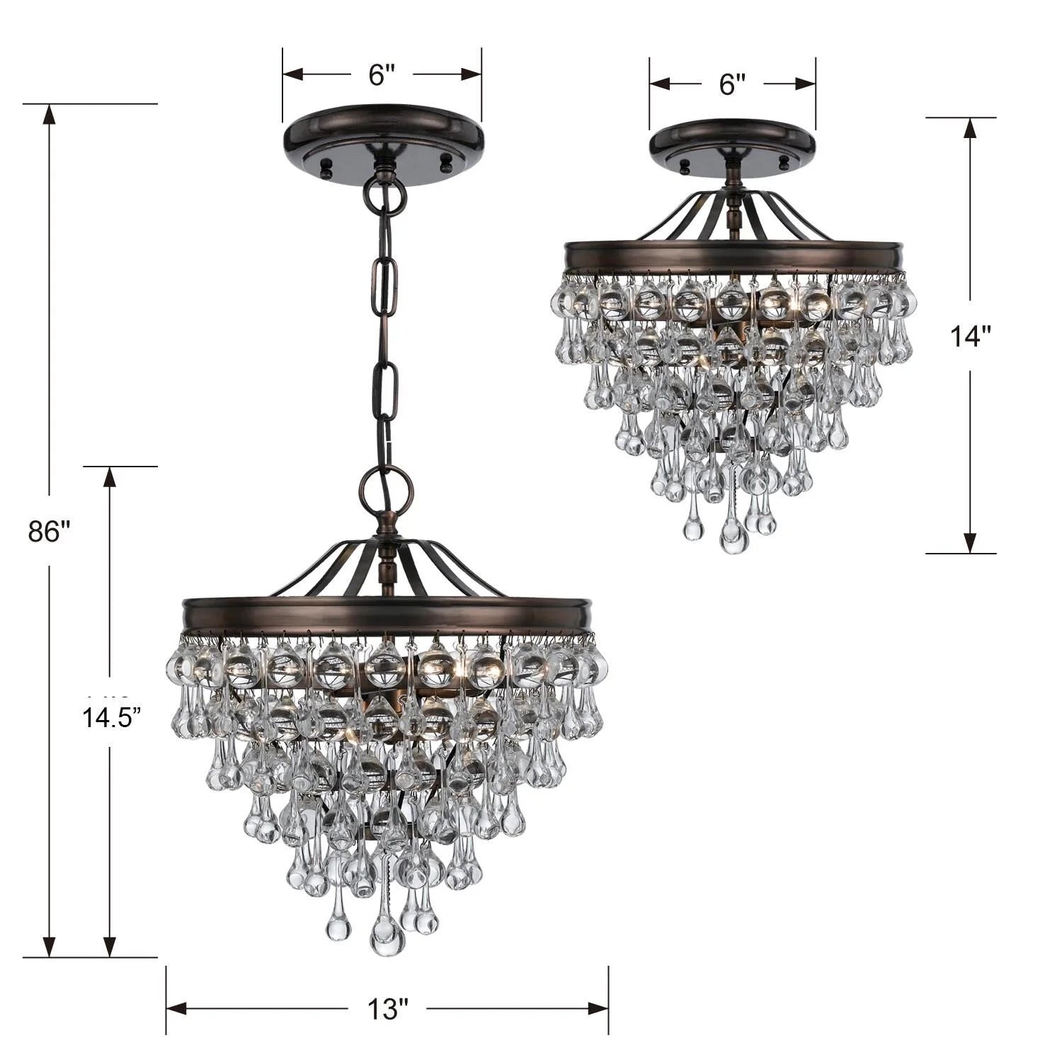 Calypso 13 Inch 3 Light Mini Chandelier